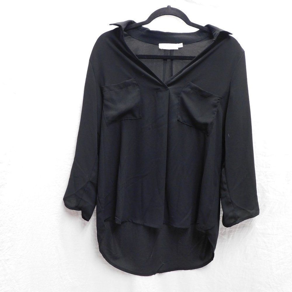 All In Favor M Black Sheer Blouse NEW